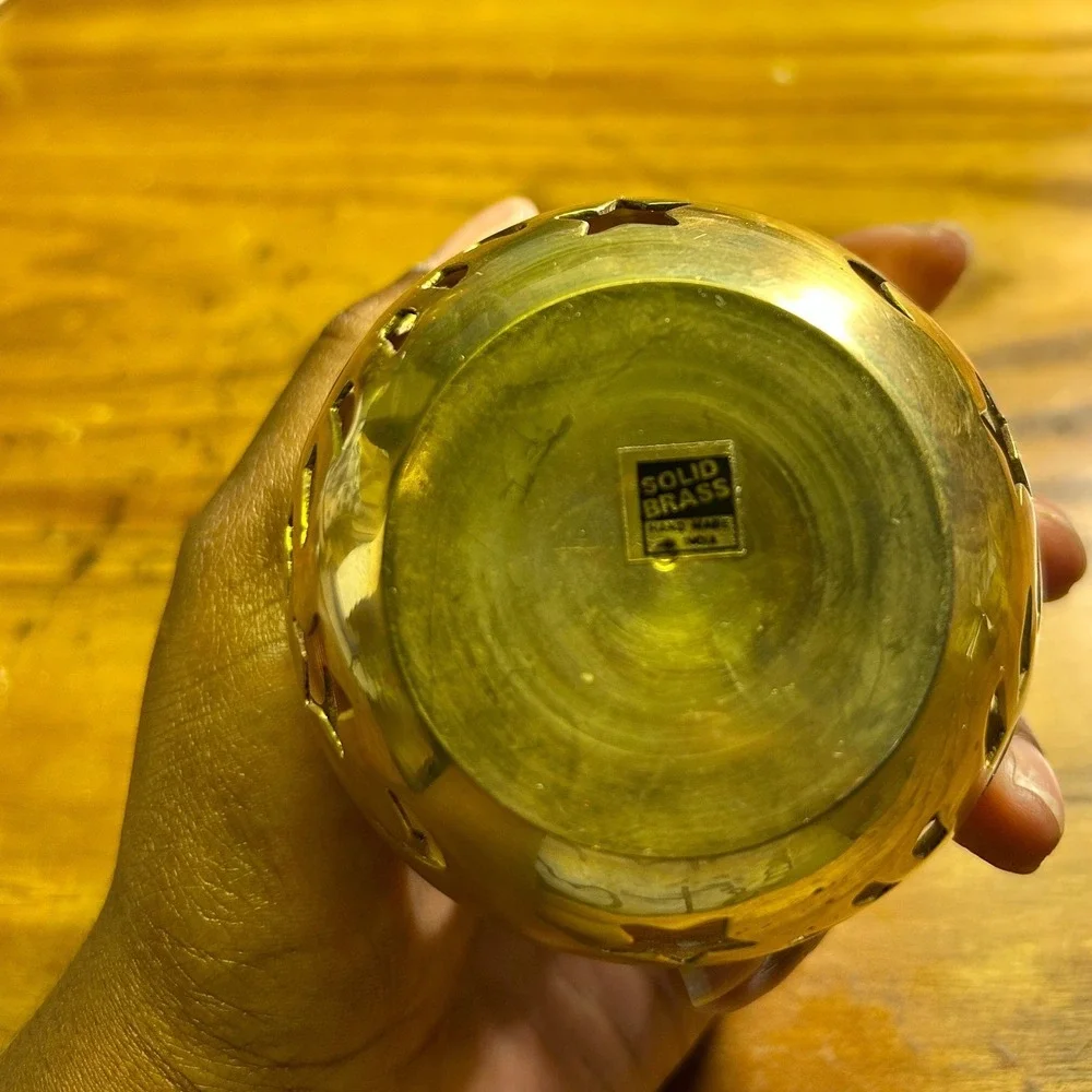Brass candle Holder Small Gold Solid Brass Celestial Astrology Sun Moon